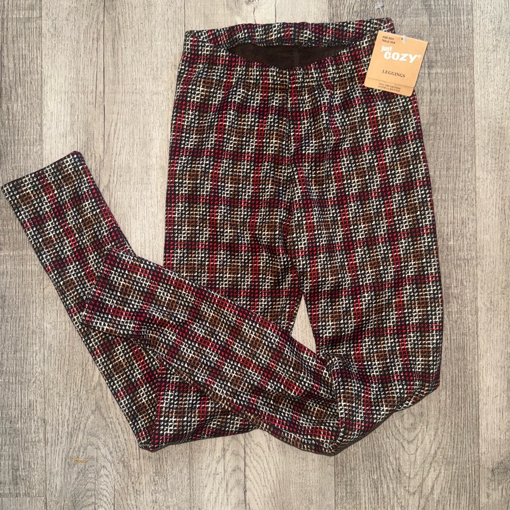 Cozy Women's Plaid Leggings - Red, Black, and White